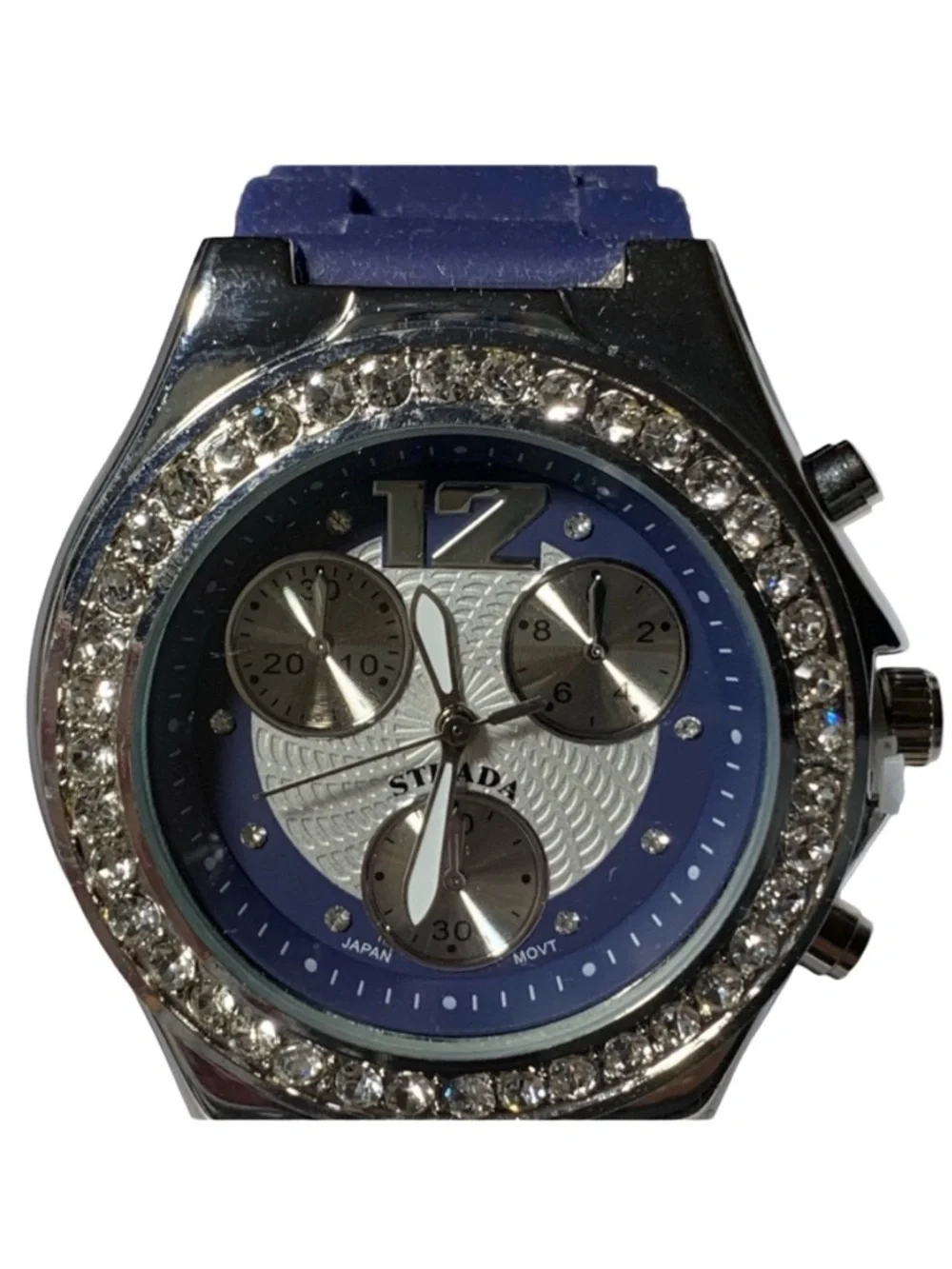 Dark Blue Silicone Strap White Austrian Crystal Watch